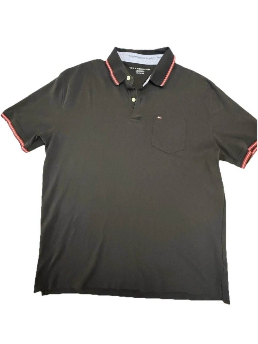 Tommy Hilfiger Polo Shirt Mens XL Black Pocket Logo Short Sleeve Cotton Golf